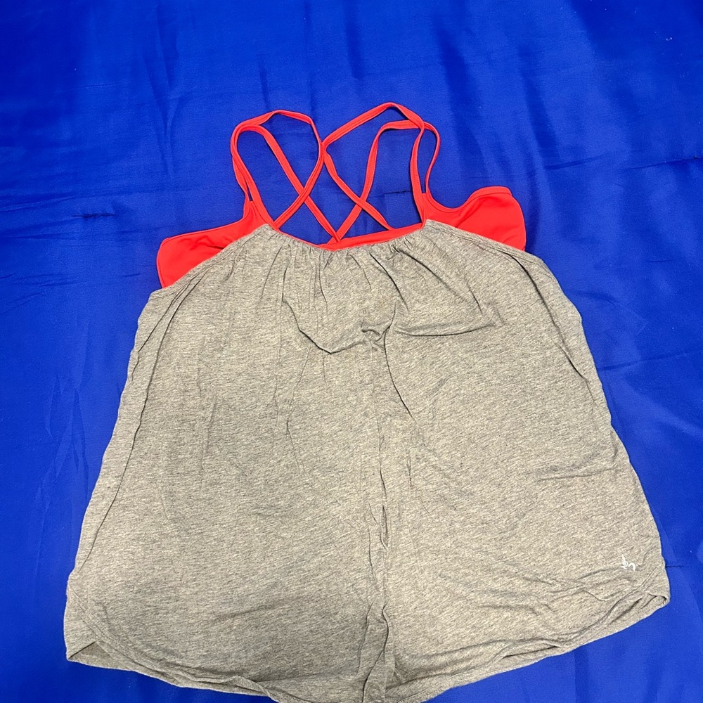 Gray and Red Strappy tank w/ built in sports bra